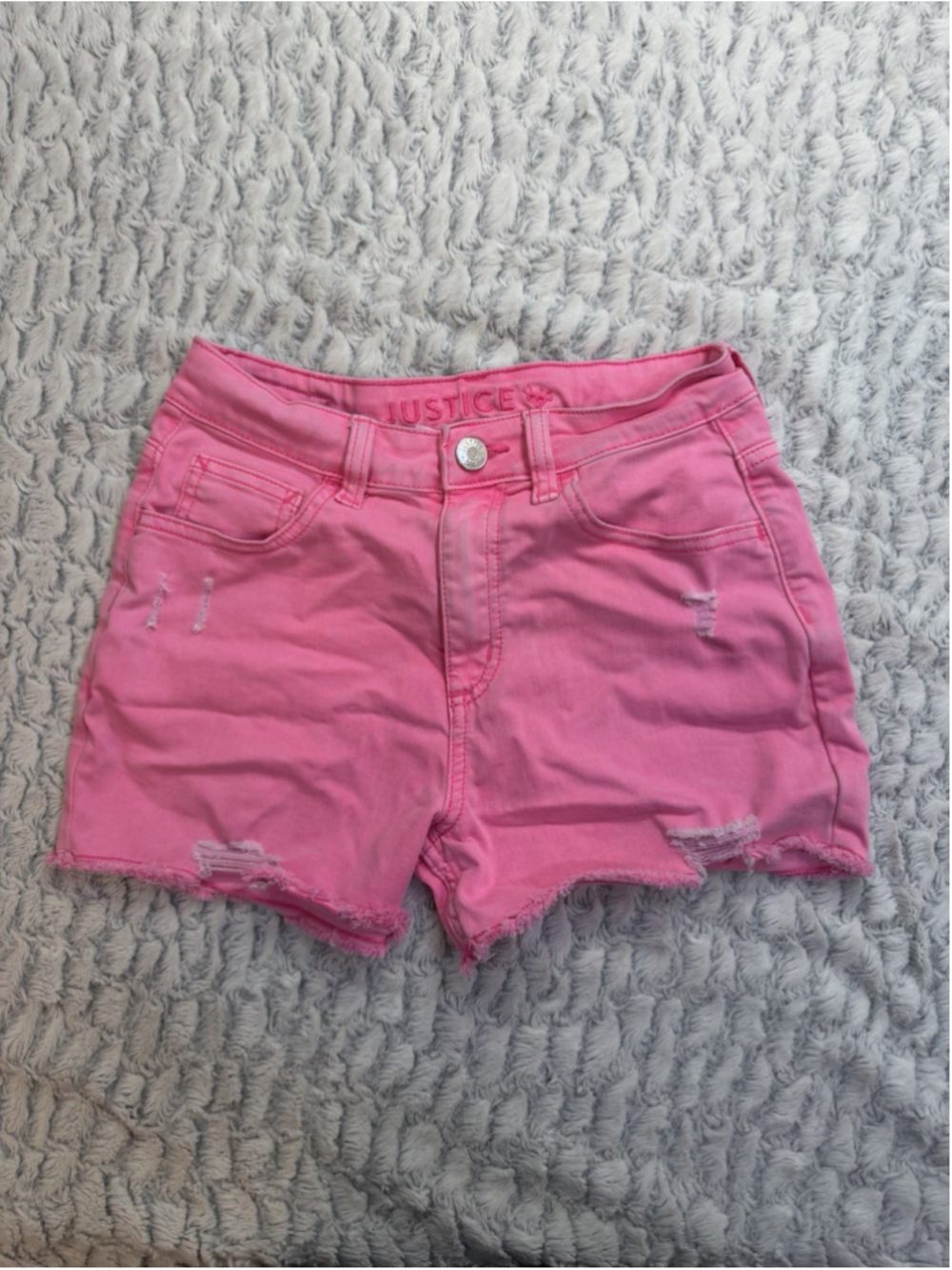 Justice Girls Size 14 Pink Denim Mini Mom Cut-Off Shorts Distressed Pockets